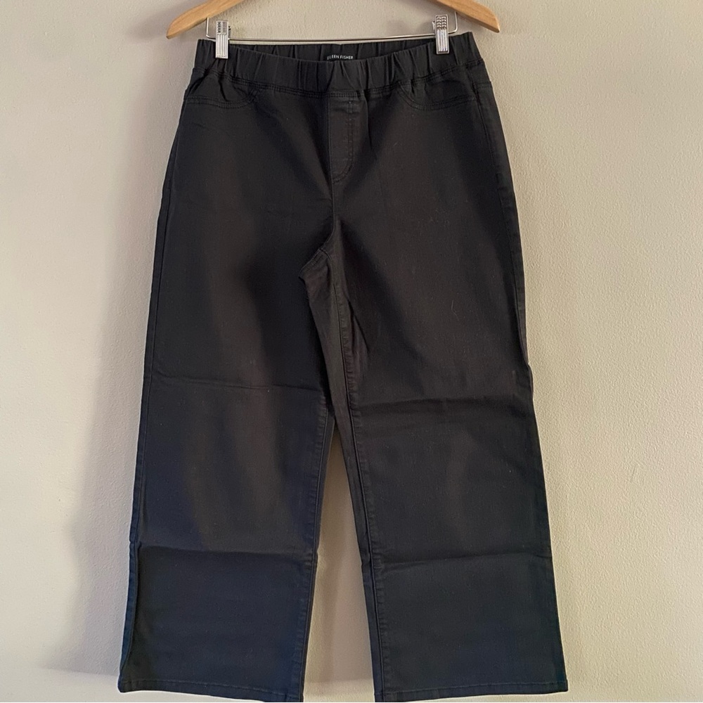 Eileen Fisher Organic Cotton Twill Washed Black Wide Leg Minimalist Pant SMALL